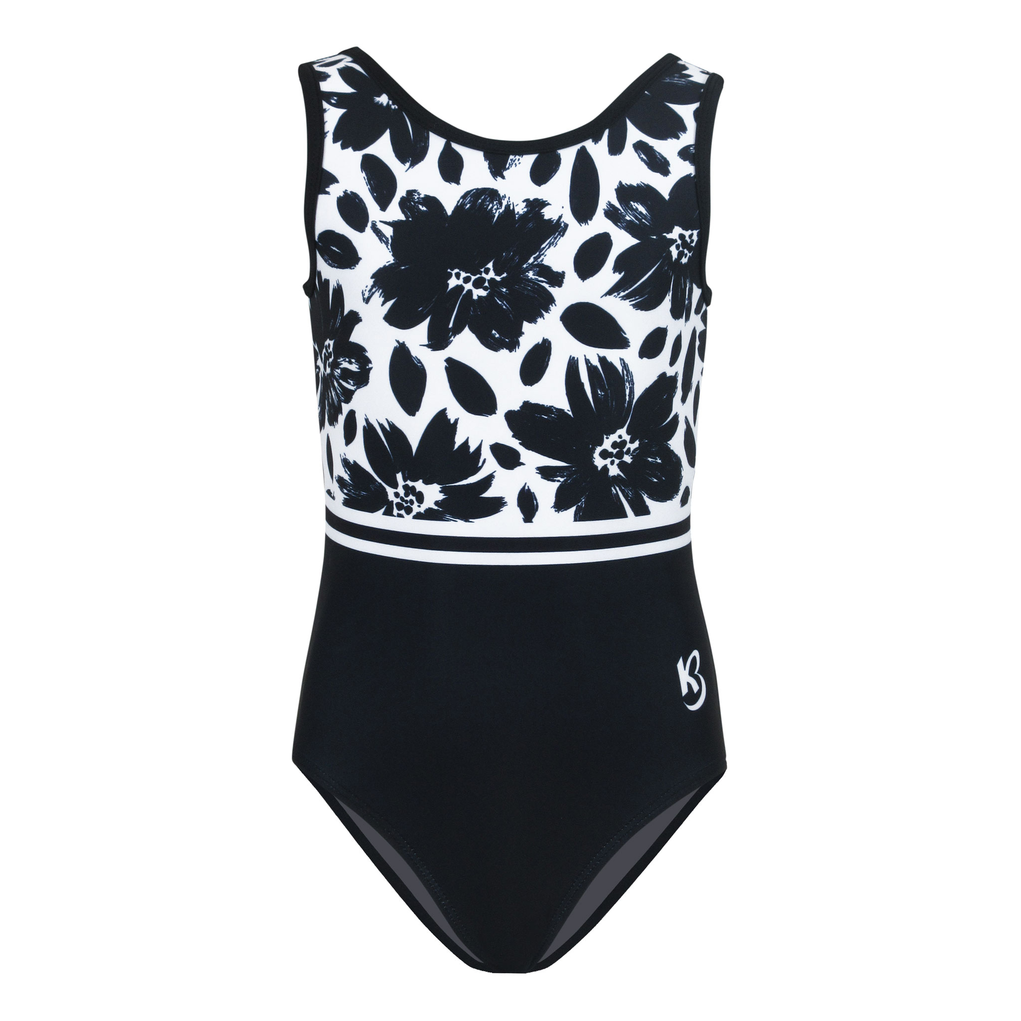 Black and White Daisy Gymnastics leotard for girls