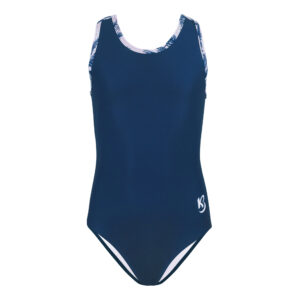 Girls Navy and Pink Tropical Gymnastics Leotard