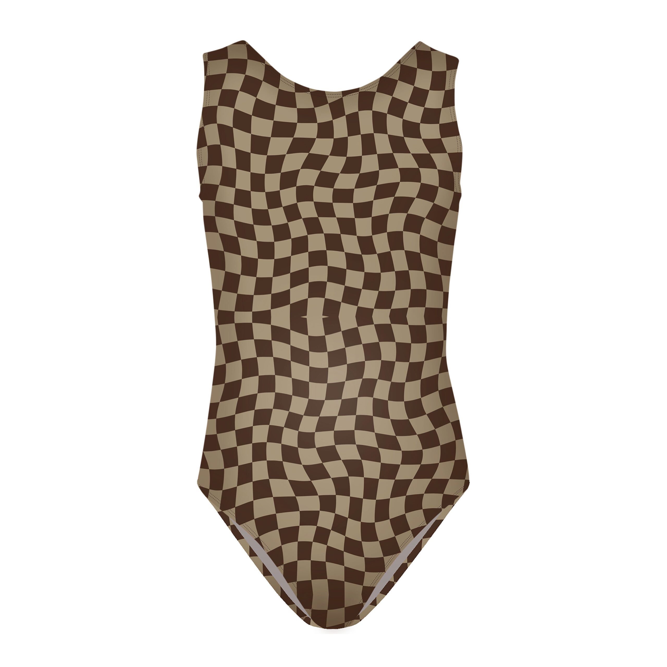 Brown Checkered Strappy Back Leotard