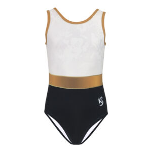 White and Gold Gymnastics Workout Leotard