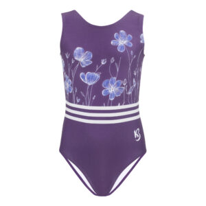 Cute Girls Purple Floral Gymnastics Leotard