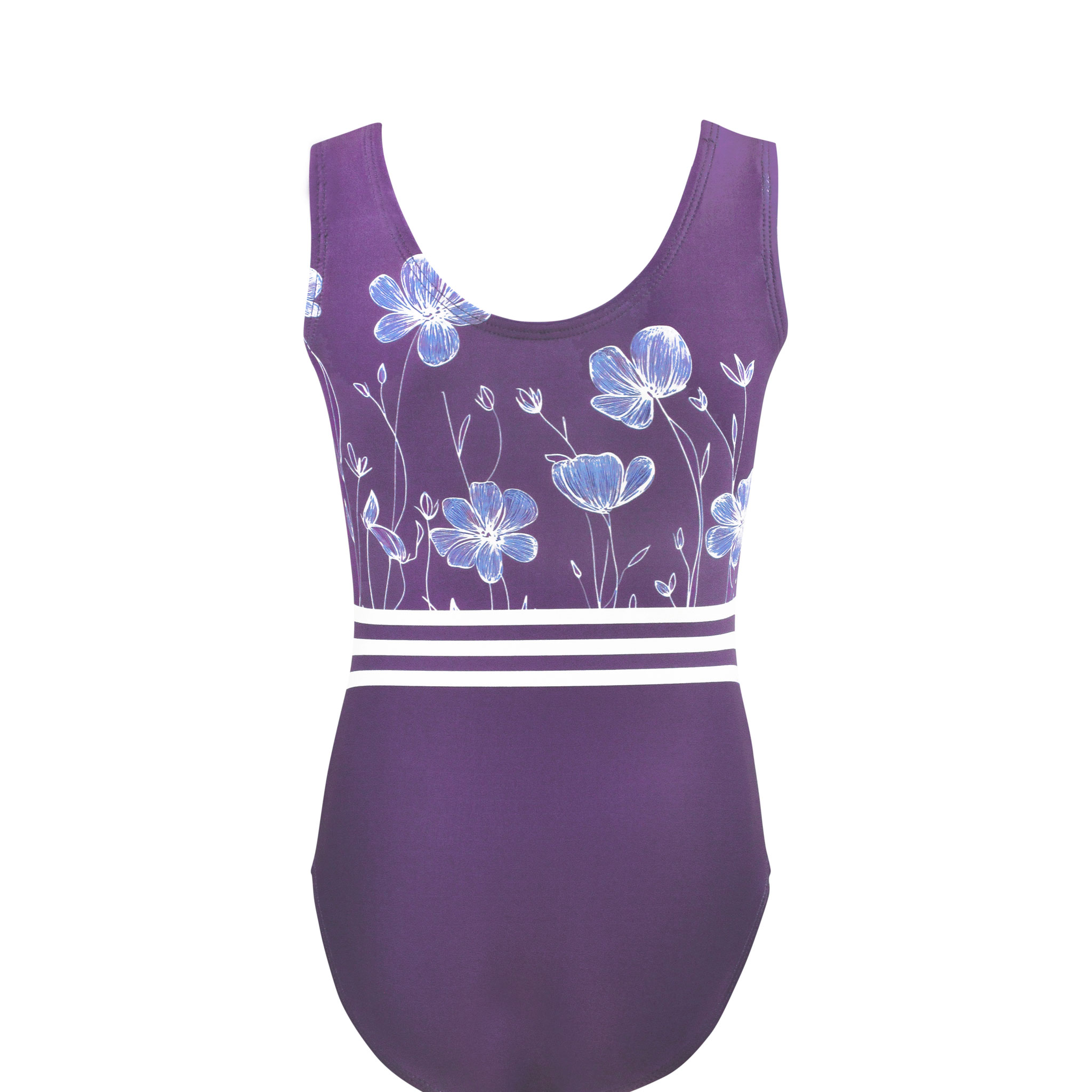 Purple Floral Girls Workout Leotard by k-Bee Leotards