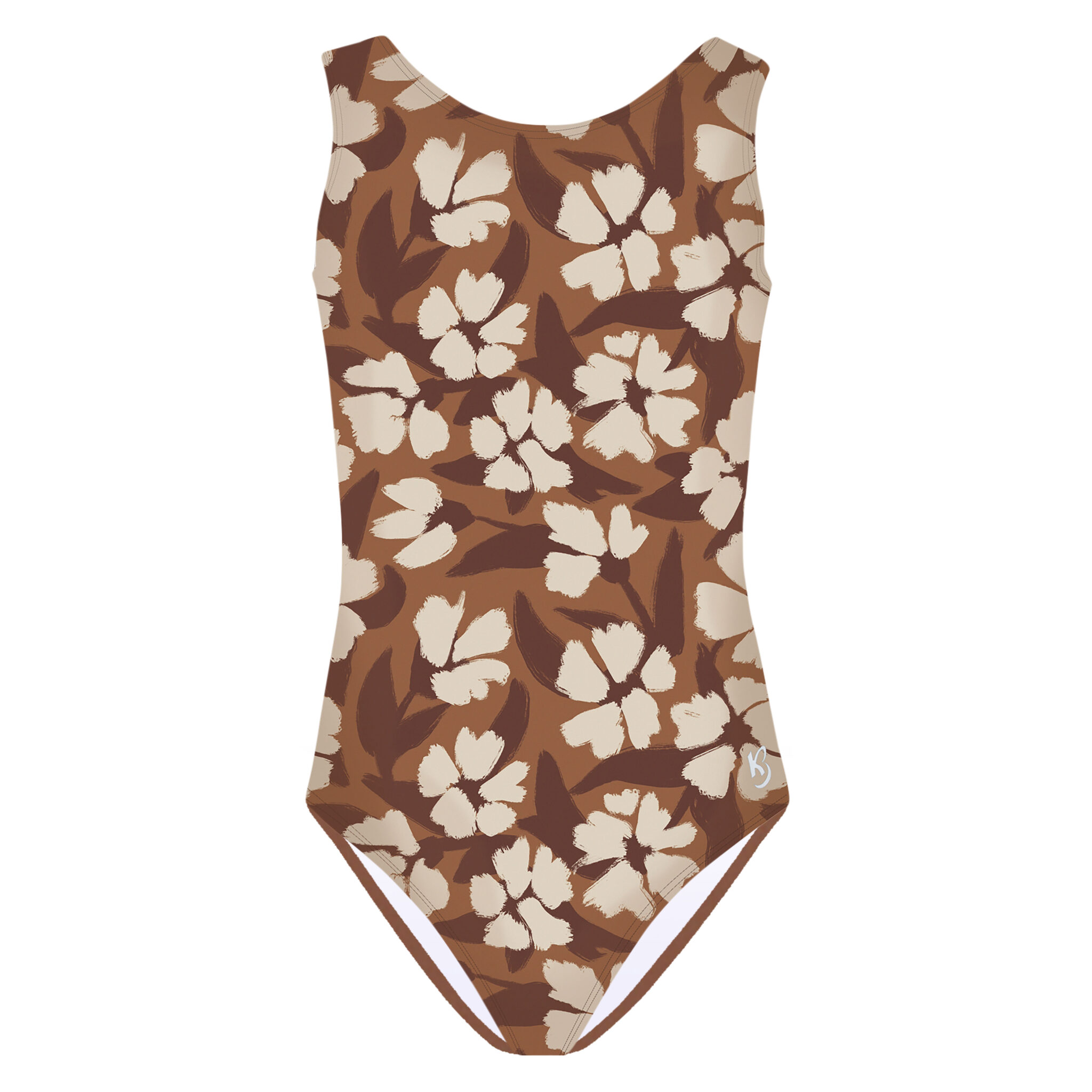 Brown and cream floral gymnastics leotard for girls.