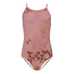 Girls Pink Floral Gymnastics Leotard with Boho Botanical Print