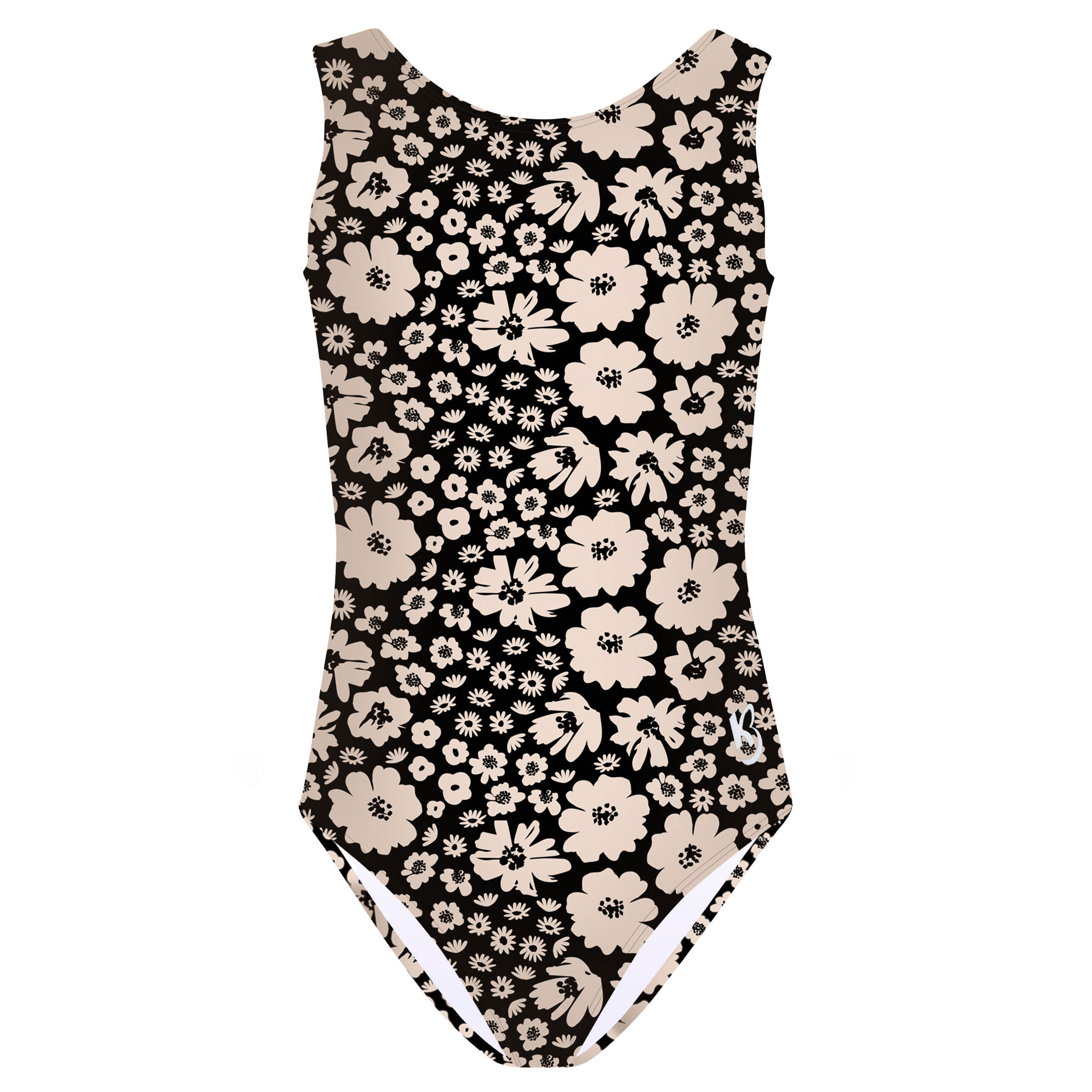 Black and Tan Ditsy Floral Gymnastics Leotard